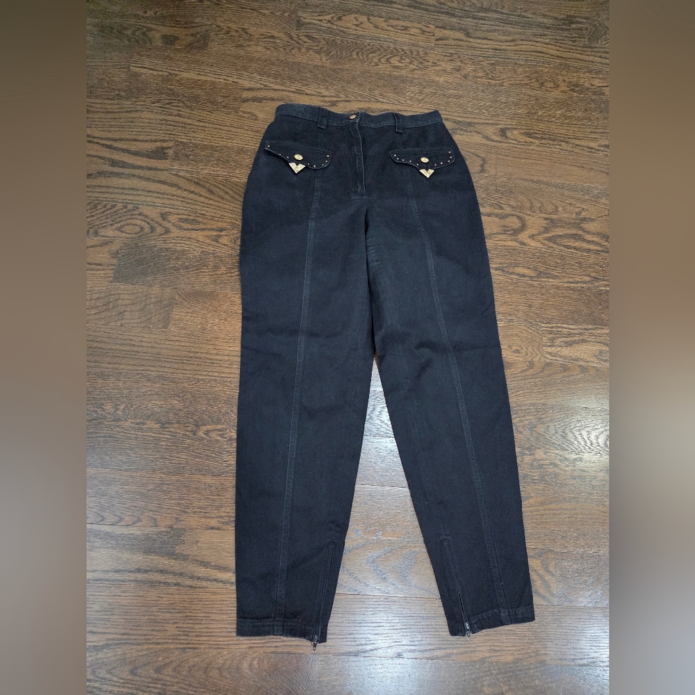 Vintage Versace Jeans Couture Black High-Waisted Jeans withGold Accents Sz.32/46